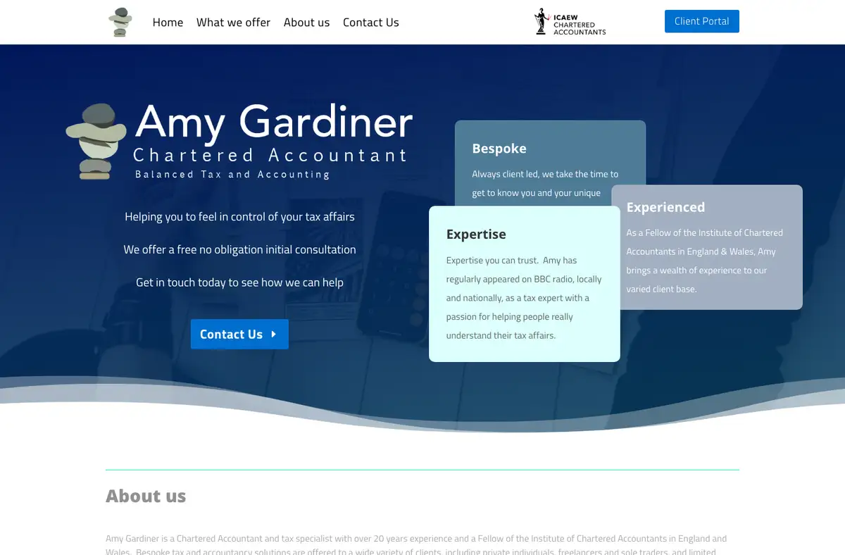 The Amy Gardiner Accountancy website, built by Wilson's Websites.