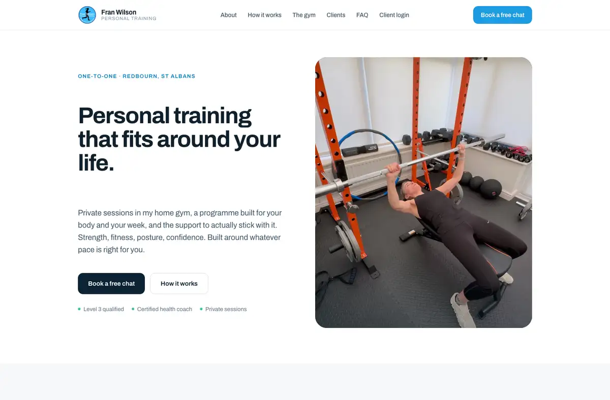 The Fran Wilson Personal Training website, built by Wilson's Websites.